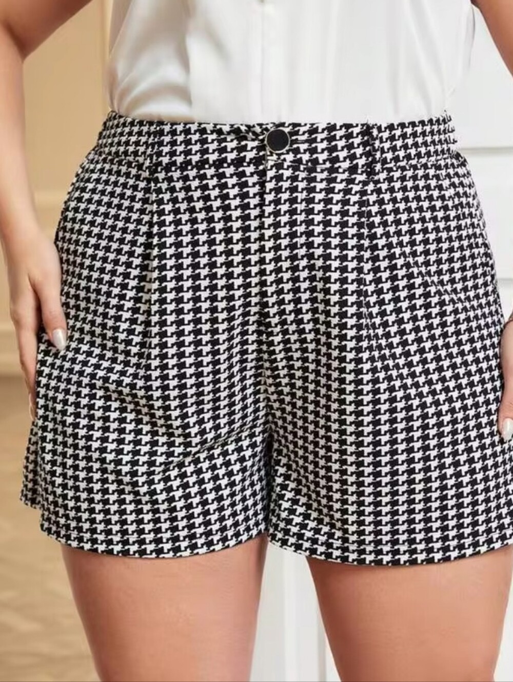 Houndstooth High-Rise Women’s Shorts - Black & White